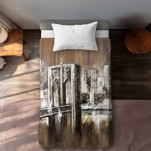 Begin Home Decor C1DCTXLWG079BT Twin Extra Long Aged Finish Brooklyn Bridge Brown Duvet Cover - Home Decor