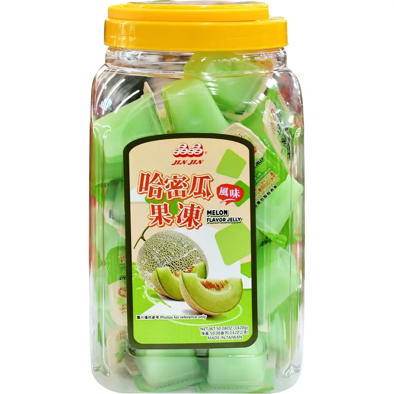 JINJIN Melon Flavor Jelly Jar Value Size 50oz Chewy Sweet Fruity Snack