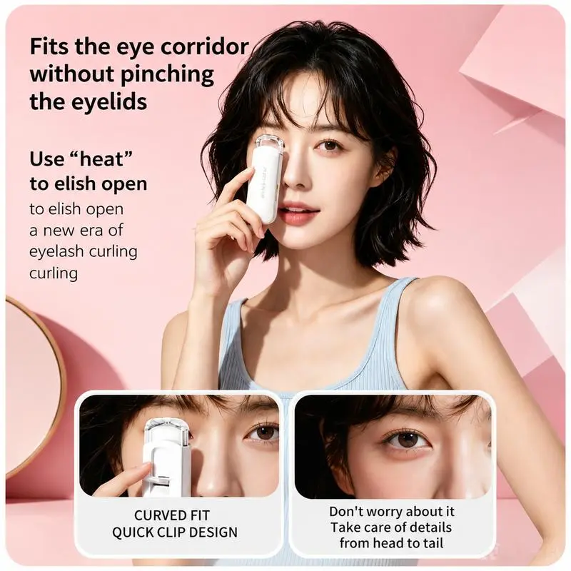 Thermal Eyelash Curler – USB Rechargeable with Thermo-sensitive Silicone Pad Fast Curling, Small Lifting Curler for Eyelashes – for Women, Girls, Home, Travel, Curly and Stylized