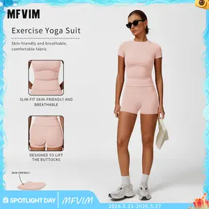 Women's Solid Ribbed Crop Tee & High Waist Skinny Shorts Set, Sporty Breathable Quick Drying for Yoga Gym Workout Running, Activewear, Athletic Tracksuit, Ladies Sportswear for All Seasons