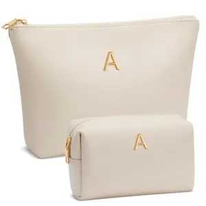 CLOUDWINGS  Women Gifts  Initial Makeup Bag Set for Girl Personalized Gifts for Bridesmaid Friend Graduation Teachers PU Leather Cosmetic Travel Toiletry Bag