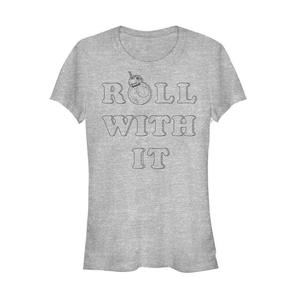 Women's Stylish Fitted Star Wars The Last Jedi BB-8 Graphic T-Shirt, Fashion Juniors' Casual Top, Tshirt