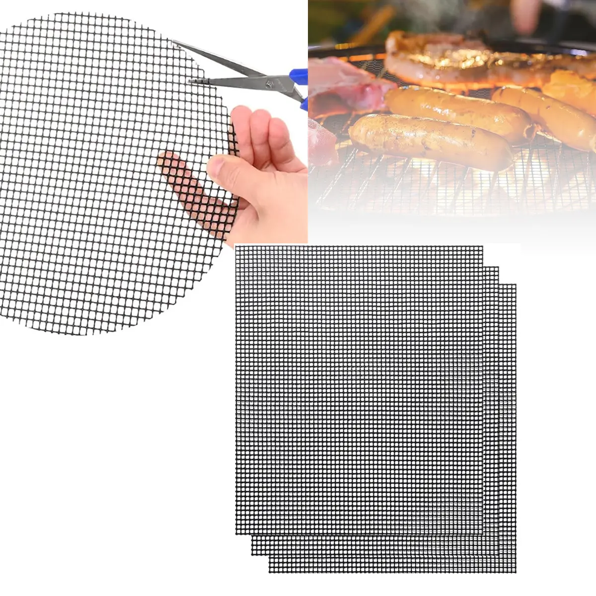 3-Pack Non-Stick Grill Mesh Mats – Reusable BBQ Liners for Gas, Charcoal & Electric Grills, Perfect for Veggies, Fish & Shrimp, Black