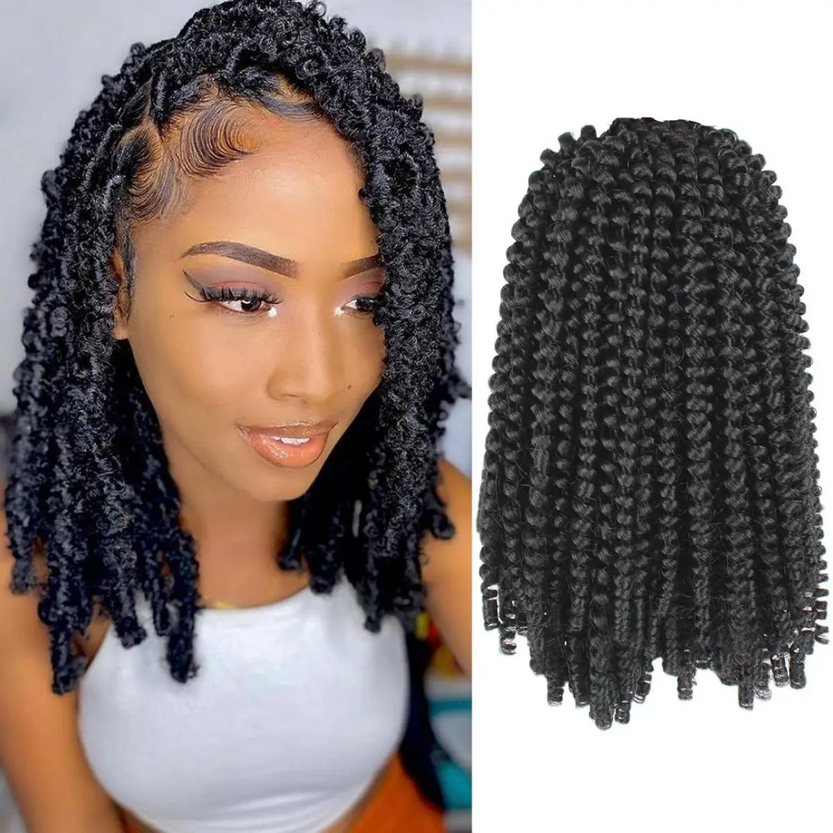 90strands Black Spring Twist Hair for Distressed Butterfly Locs Bomb Twist Braiding Hair Passion Twist Hair Crochet Braids Fluffy Twist Hair Extensions 8 Inch 1B