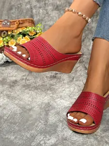 Women's Fashionable Solid Color Platform Slides, Casual Comfortable Peep Toe Design Slippers for Indoor Outdoor Wear, All-match Slide Sandals for Daily Wear, Walking Shoes