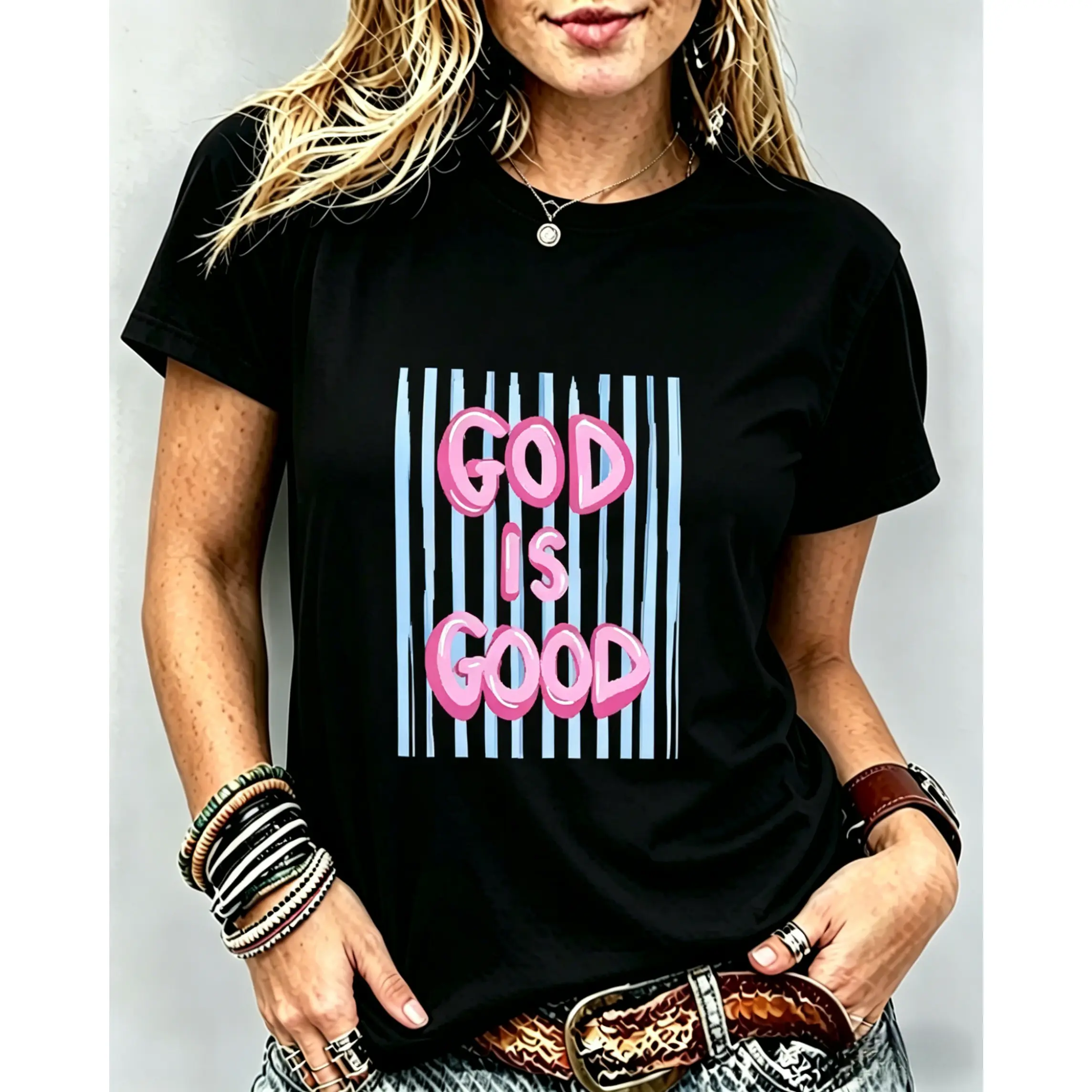 Unisex God is Good Print  T-Shirt Plus Size Shirt Cotton