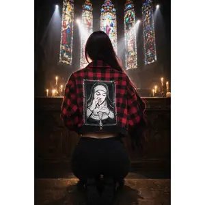 Sacred Sinner –  Women’s  Studded Cropped Flannel with Sparkle Hem