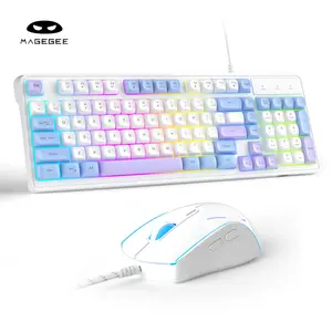 MageGee GK980 Blue and White Keyboard and Mouse Set: A wired RGB backlit keyboard and gaming mouse bundle, featuring a keyboard compatible with desktops, laptops, and Macs, and a mouse with adjustable sensitivity