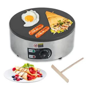 Garvee 16" Commercial Electric Crepe Maker with Cast Iron Nonstick Griddle, Stainless Steel Base, Includes Batter Spreader and Temperature Control, Available in 1500W and 3000W Power Options for Crepes and Pancakes