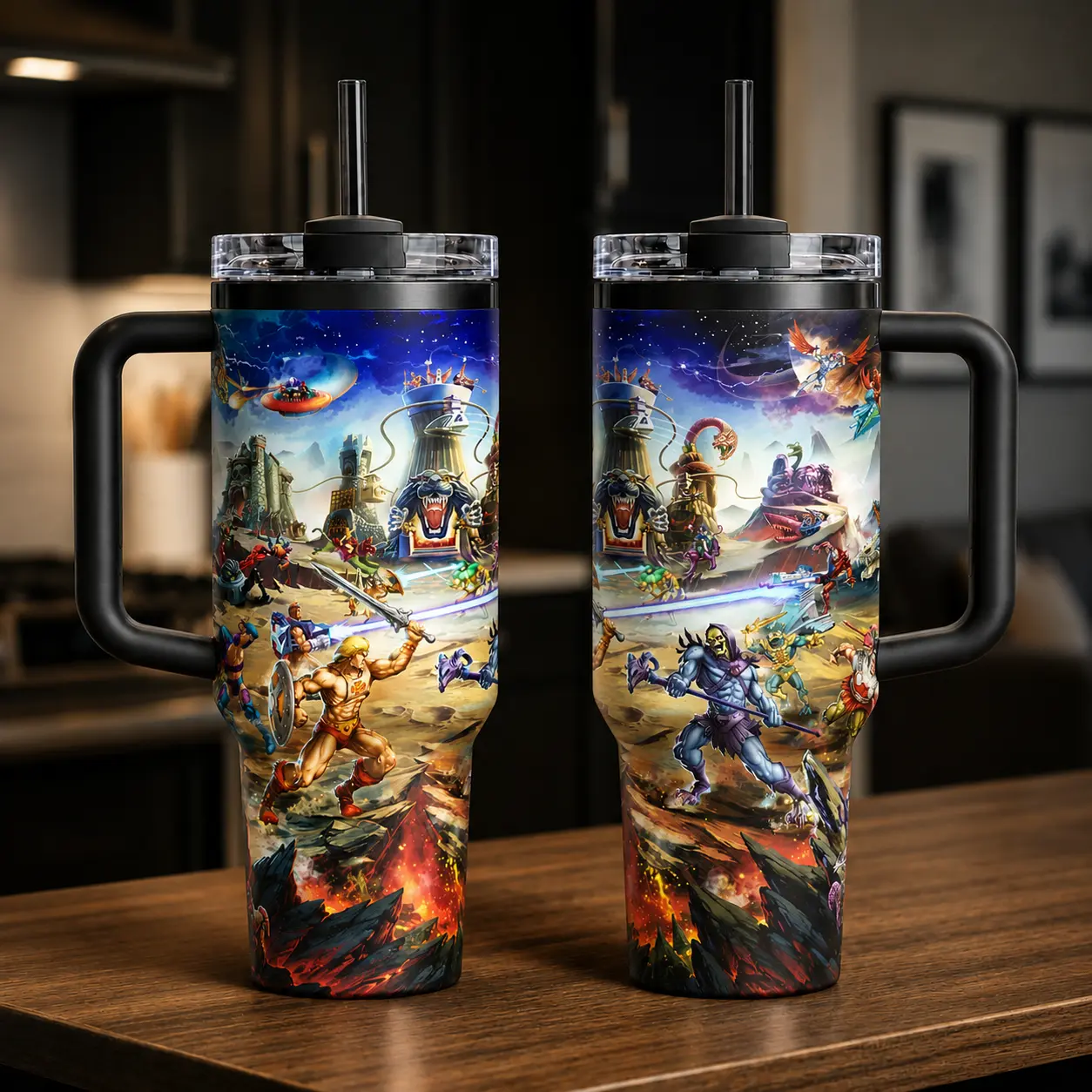 Masters of the Universe He-Man Tumbler 20oz 40oz, Eternia Cartoon Character Wrap Cup, Retro 80s Animation Collectible Travel Mug Gift