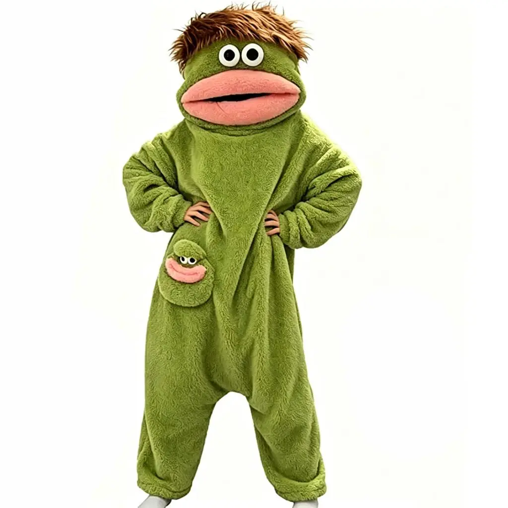 Big Mouth Monster Goofy Wearable Blanket Hoodie Onesie, Upgraded Thick Plush Cute Pajamas Loungewear Women Men Oversize One Size, Full Set Comb & Matching Foot Covers, Ideal Viral Gag Gift for Spooky Halloween Sleepover Cosplay Casual Costume