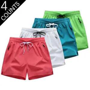 4-piece set of new men's shorts, quick drying, loose fit, sports and casual pants, men's thin ice silk beach shorts