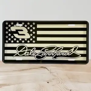 Dale Earnhardt License Plate – Number 3 USA Flag Car Tag, NASCAR Racing Front Plate, Patriotic Aluminum Vanity Tag for Car or Truck Automotive Car Accessories