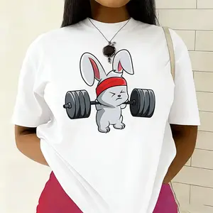 Gym Bunny Weightlifting Rabbit Funny Fitness Workout Lover Cotton Graphic Tshirt