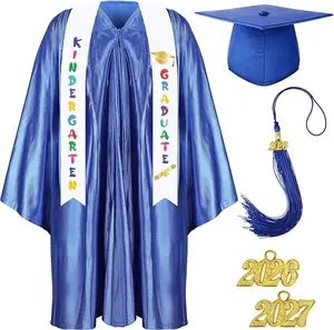 2026 Year Preschool and Kindergarten Graduation Gown Cap Tassel Set with 2026 Charm Printed Stole Grad Gift