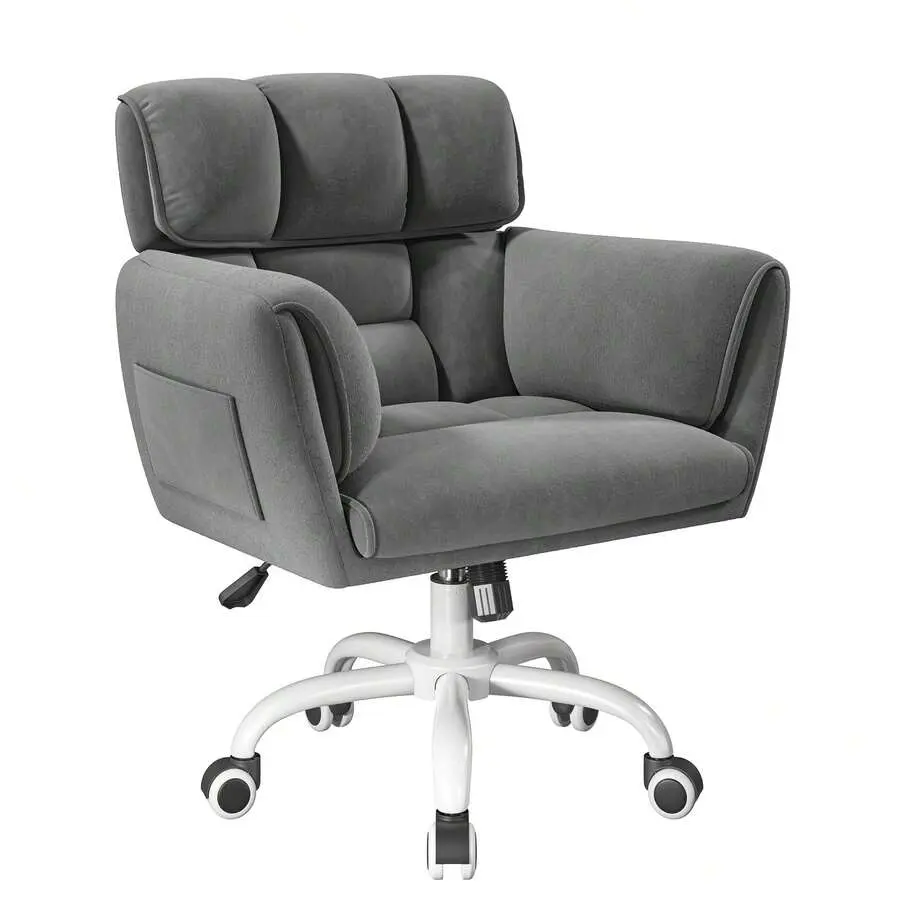 Grey Ergonomic L-Shaped Electric Standing Office Chair - WFH Setup Desk Upgrade, Vanity Compatible, Adjustable Height, Soft Upholstery, Backrest, Armrest Pad, Wheels, Side Pockets, Lumbar Support Solutions, Comfortable Durable Option for Home Office, 360,