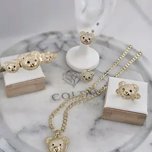 teddy bear collections  necklace 20 inch , bangle 7.0,  radjustable ring  and earrings Goldplated