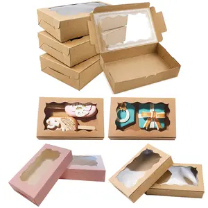 12Pcs/set Rectangular Kraft Paper Pizza Box with Window, Cookie Box, Cake Knife Box, Macaron Box, Bakery Box, Chocolate Bomb Box, Gift Packaging