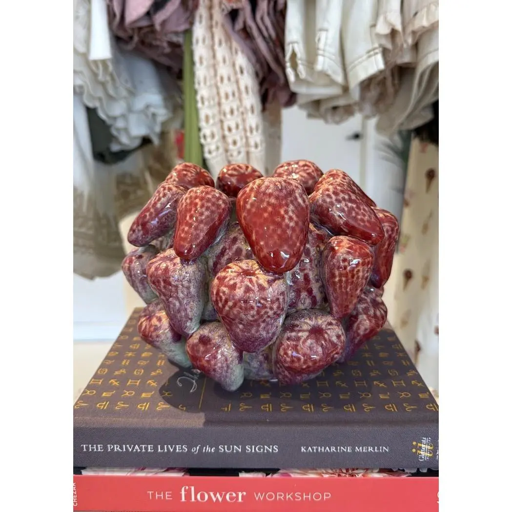 The Flower Workshop VERY BERRY VASE - Whimsical Strawberry Design in Rich Red Tones for Elegant Decor