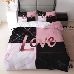 3pcs Marble Stripe Letter Print Decorative Duvet Cover Set, Soft Comfort Bedding, Includes 1 Duvet + 2 Pillowcases, Bedroom Dorm Room Decor