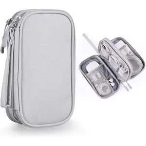 Small Cable Organizer Bag, Charger Organizer Case Pouch for Travel Accessories & Electronics (Small, Light Grey)