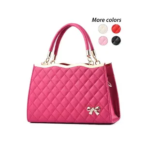 [Valentines Day]Women's Elegant Bow Decor Handbag, Fashion Diamond Patchwork PU Leather, Zip Crossbody Bag, Adjustable Shoulder Strap, All Seasons