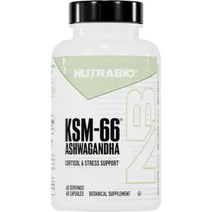 NutraBio Ashwagandha KSM-66 | Ashwagandha Herbal Supplement for Stress, Mood, & Performance | 600 MG of Clinically Studied KSM66 60 Capsules