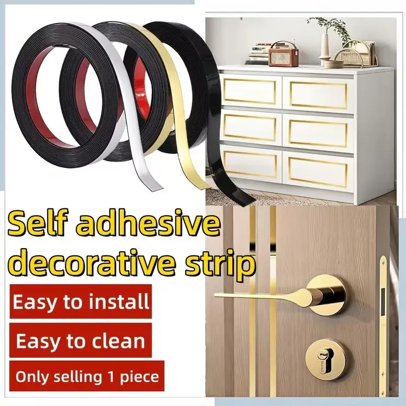 1Cmx5Meters Self-Adhesive Flat Decorative Trim, Vinyl Mirror Wall Sticker Decorative Strip, Self-Adhesive Seam Strips For Wall And Floor Gaps Repair, Suitable For Home Decor, Living Room, Interior Wall, Wallpaper Edging Tape
