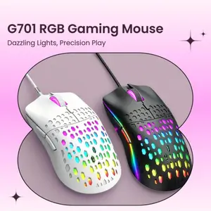G701 Wired Gaming Mouse, Dazzling Colorful Light Effect, Variable Dpi, Fashionable Honeycomb Perforated Design, Game Supplies & Accessories