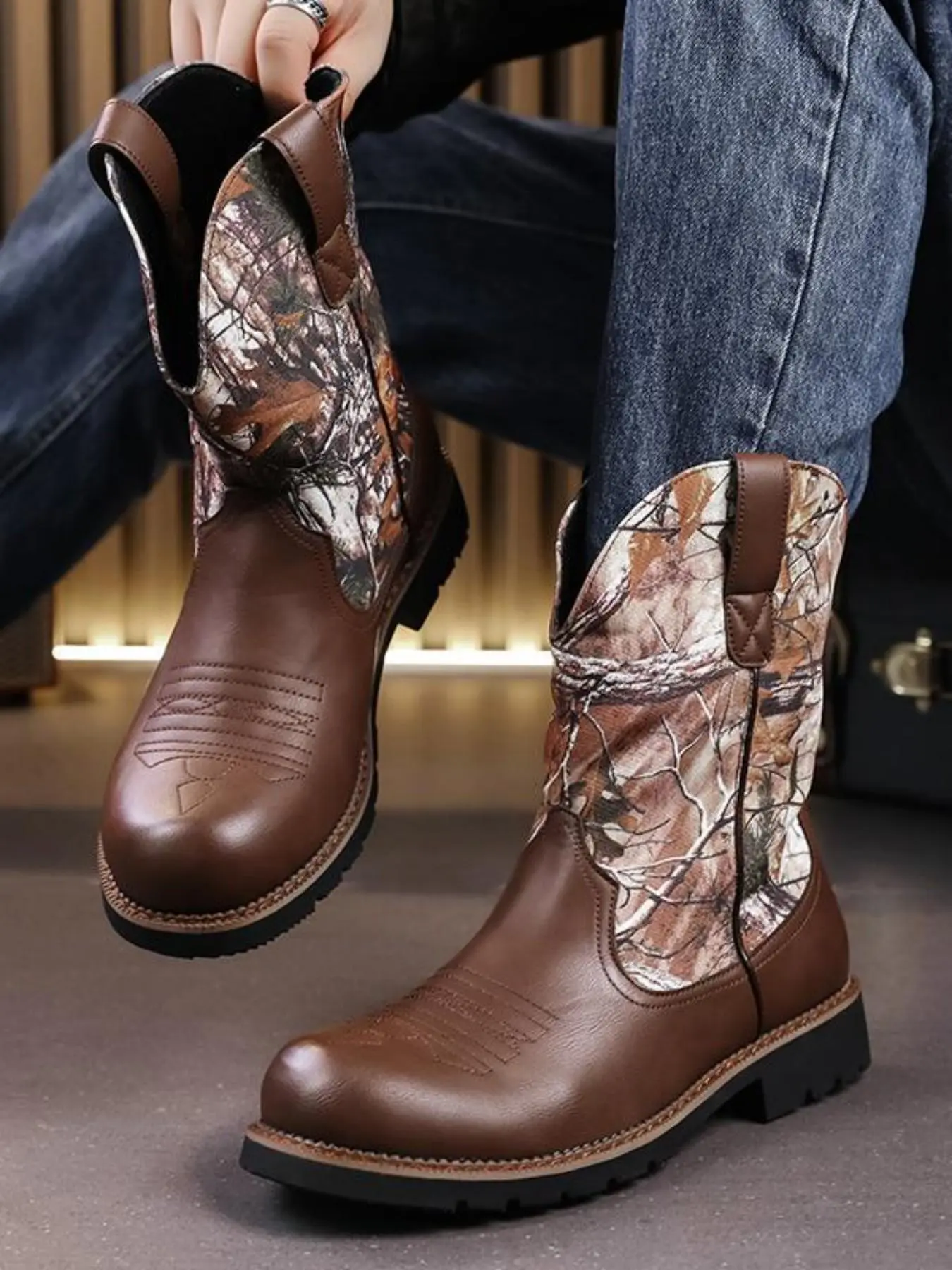 Men's Fashionable Colorblock Cowboy Boots, Casual Comfortable Western Boots for Daily Wear, Fashion  Boot Shoes  for Party, Daily Clothing Decor for Men