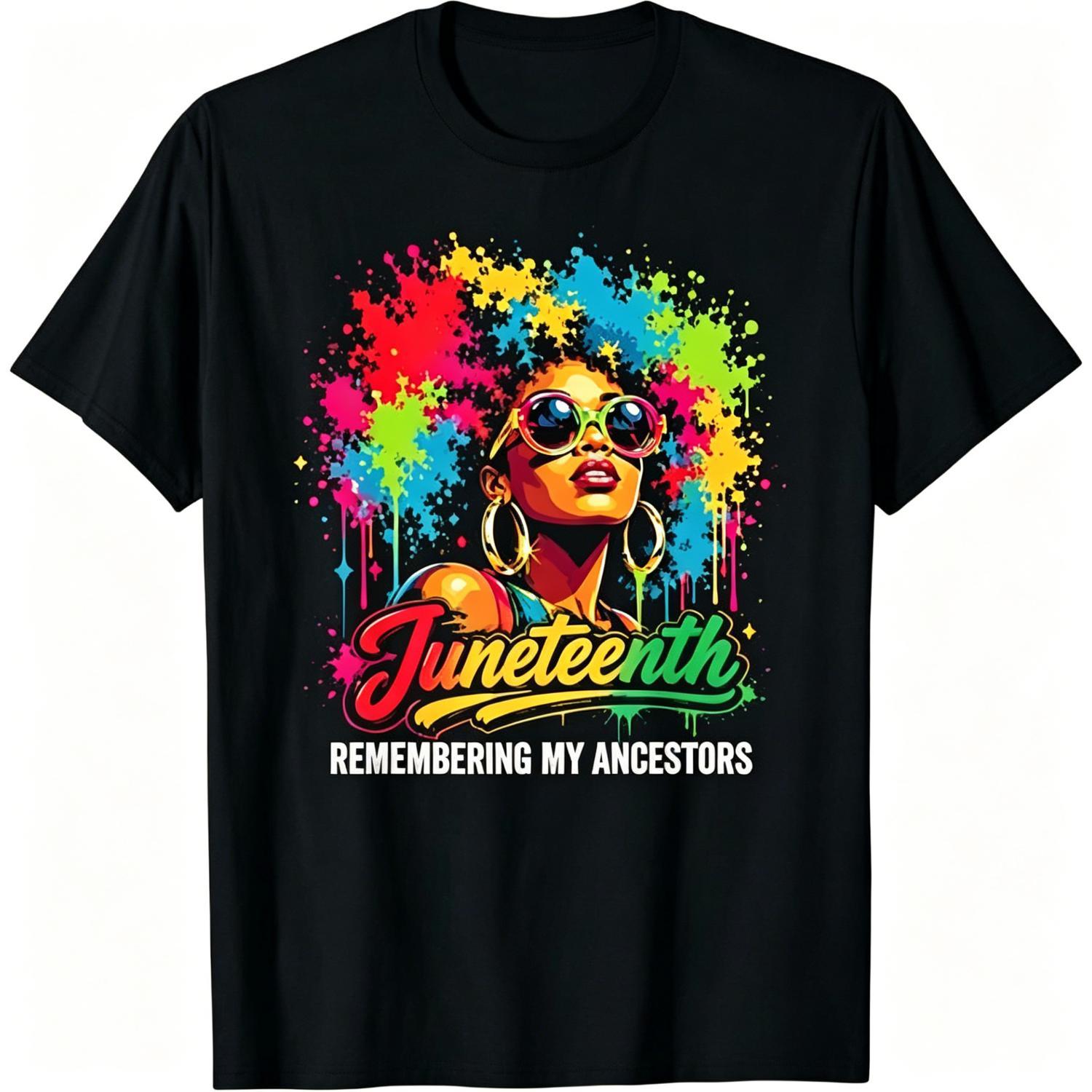 Women's Casual Short-Sleeve Round Neck Cotton T-Shirt - Honoring My Ancestors Juneteenth Afro Theme Top for Women & Girls