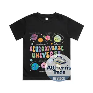 Neurodiverse Universe Autism Awareness Understand Accept Cotton T-shirt, Graphic Print Round Neck Short Sleeve Casual Tee for Boys Girls