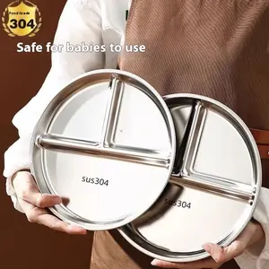 【4 Pack】304 Stainless Steel Plates, 4 Pack 304 Stainless Steel Divided Plates Stainless Steel Plate Portion Control Plates, Plates With Dividers Metal Plates For Camping, Picnic, Home,9"X 9"