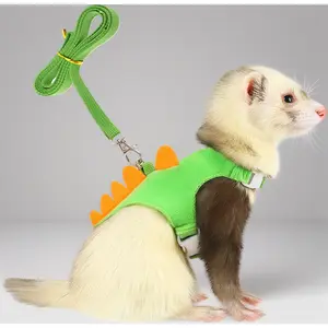 Ferret Dinosaur Harness and Leash Set – Adjustable Soft Vest with Safe Bell for Small Animals, Breathable Mesh Comfort Fit. Adorable Dino Design for Rabbits, Guinea Pigs, Teacup Chihuahua & Other Small Pets – Perfect for Outdoor Walks & Travel Adventures!