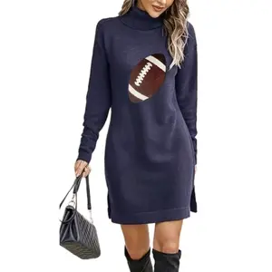Navy Sequin Football Sweater Dress