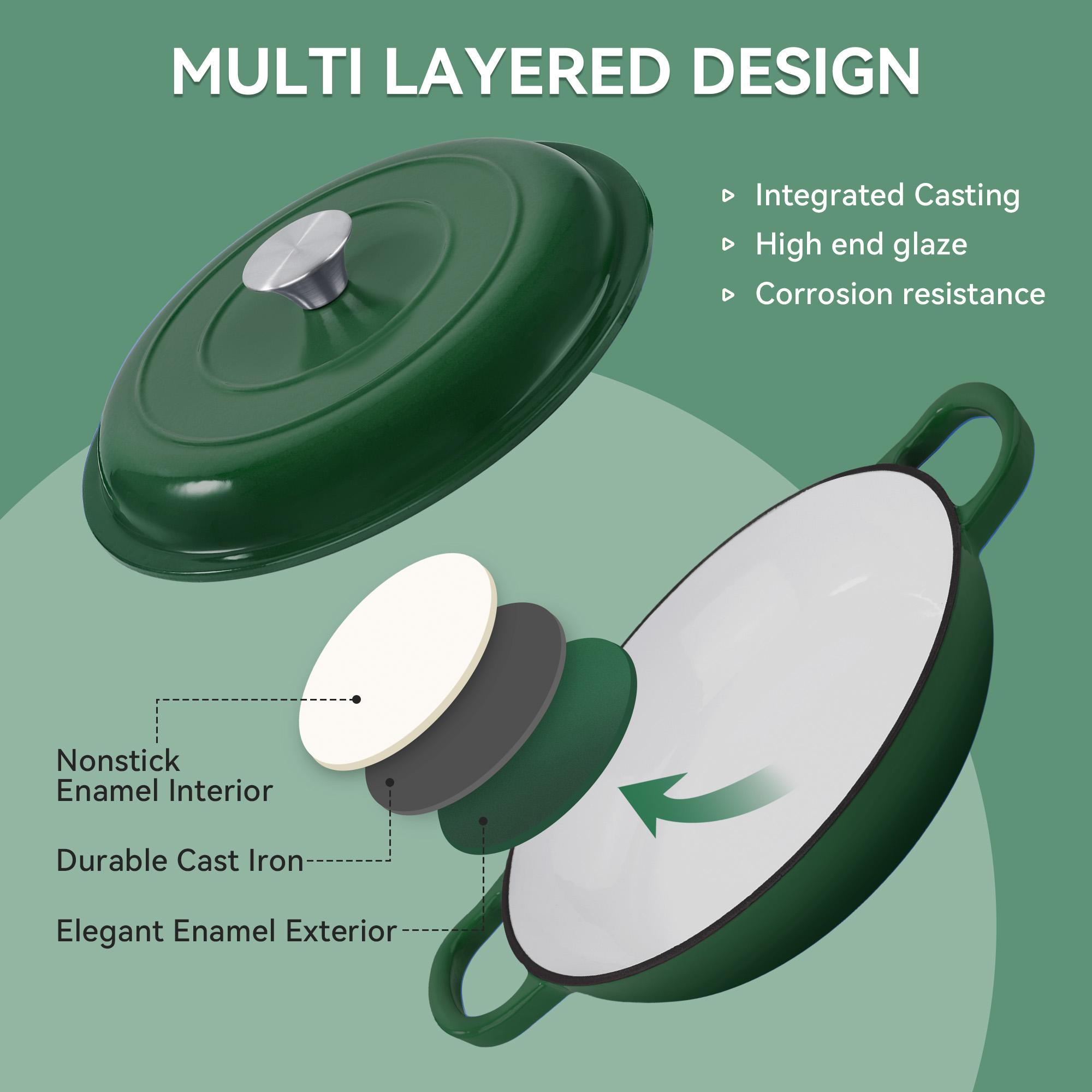 27cm Enameled Cast Iron Dutch Oven with Lid, Heavy Duty Cooking Pot for Soup, Stew, Braising and Baking