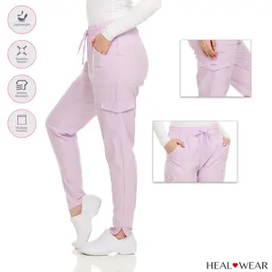 HEAL+WEAR Women’s Stretch Scrub Pants – Tapered Fit Medical Joggers with Pockets, Wrinkle-Free & Quick-Dry – Multiple Colors -4-Way Stretch