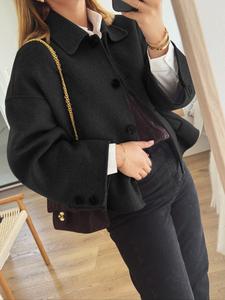 this retro and elegant women jacket with a european and american style and french design is fashionable and casual it is a versatile long-sleeved single-breasted woolen short coat for women