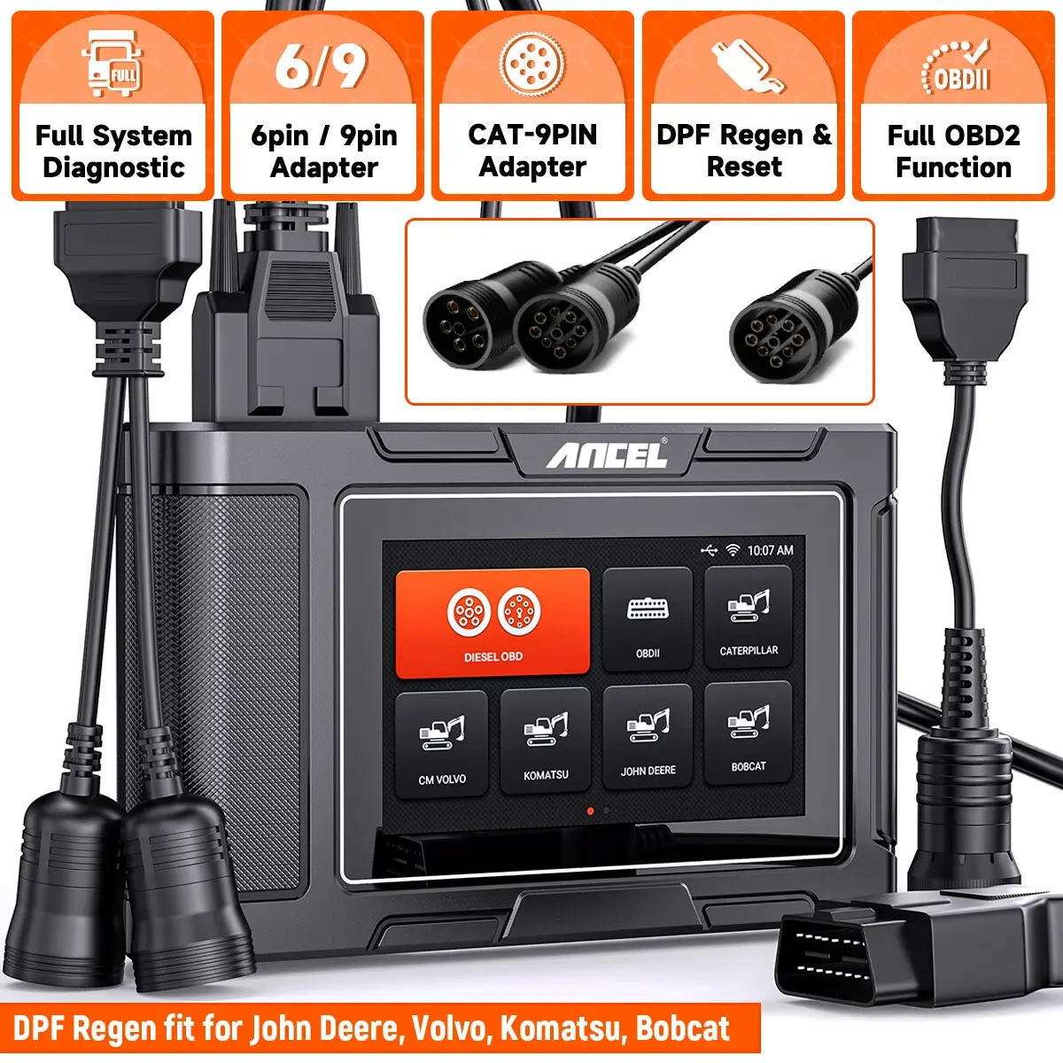 ANCEL HD3600 Heavy Duty Truck Scanner, Full System Diagnostic Tool with DPF Regen for Cummins, Caterpillar, John Deere, Komatsu, Machinery Scan Tool Diesel Code Reader