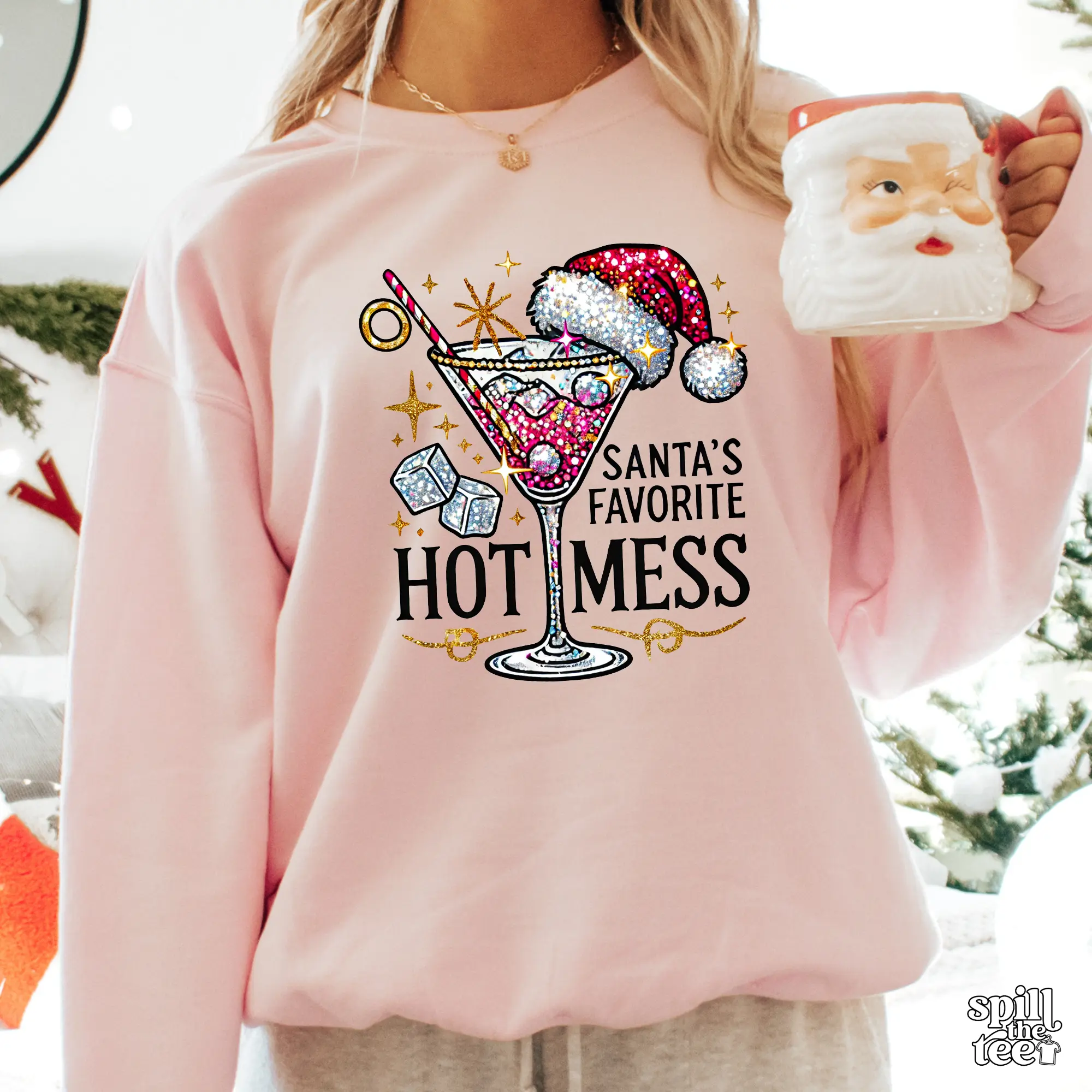 Santa's Favorite Hot Mess Crewneck Sweater - Oversized Cotton Casual Top for Women Comfort Pullover