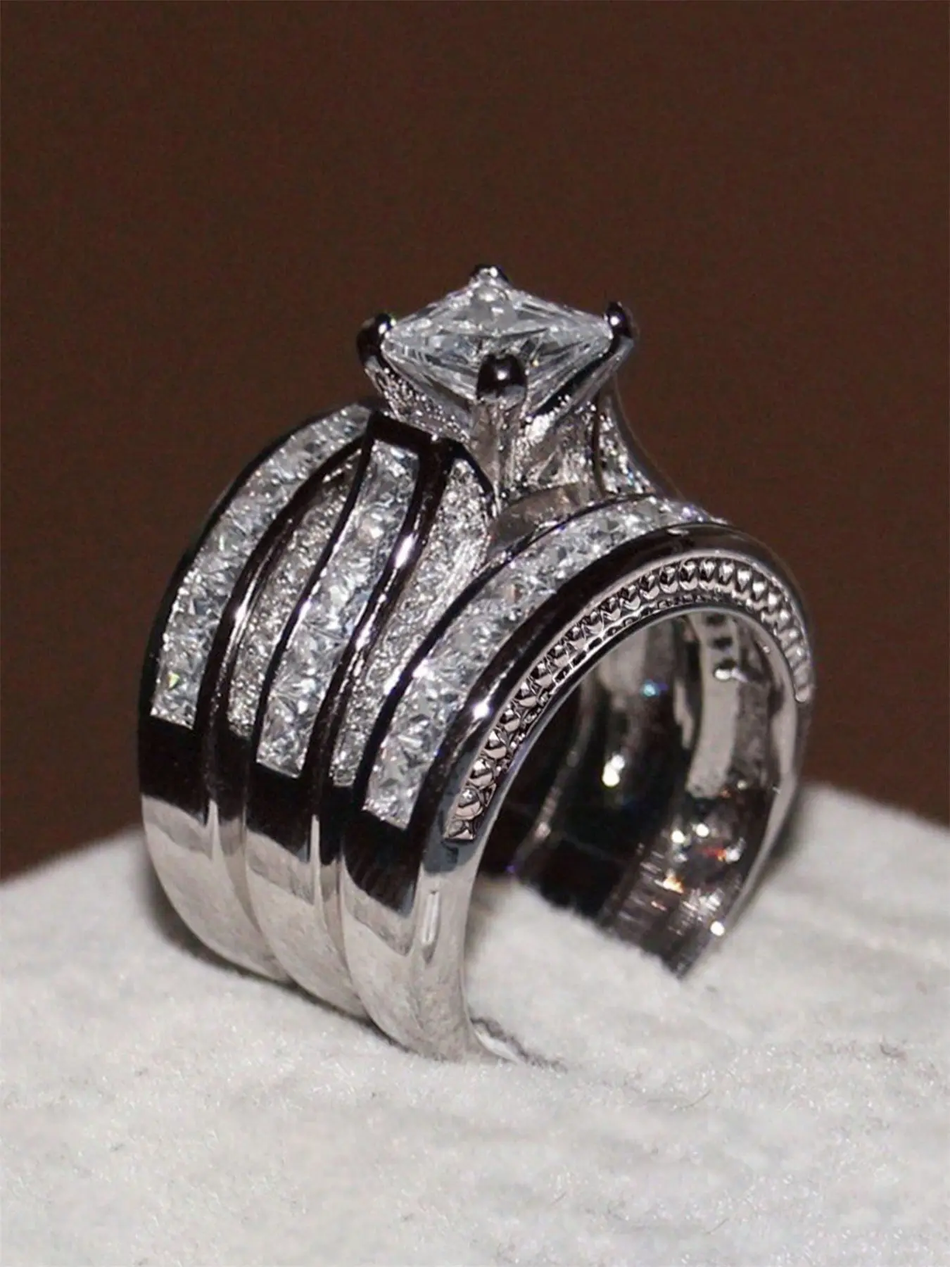 3 Pcs/Set Luxury Cubic Zirconia Ring Set For Women Wedding Rings For Wedding Party Engagement Anniversary Jewelry Valentine's Day Gift