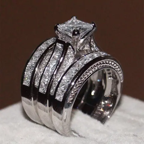 3 Pcs/Set Luxury Elegant Ring Set For Women For Wedding Party Engagement Anniversary Jewelry Valentine's Day Gift