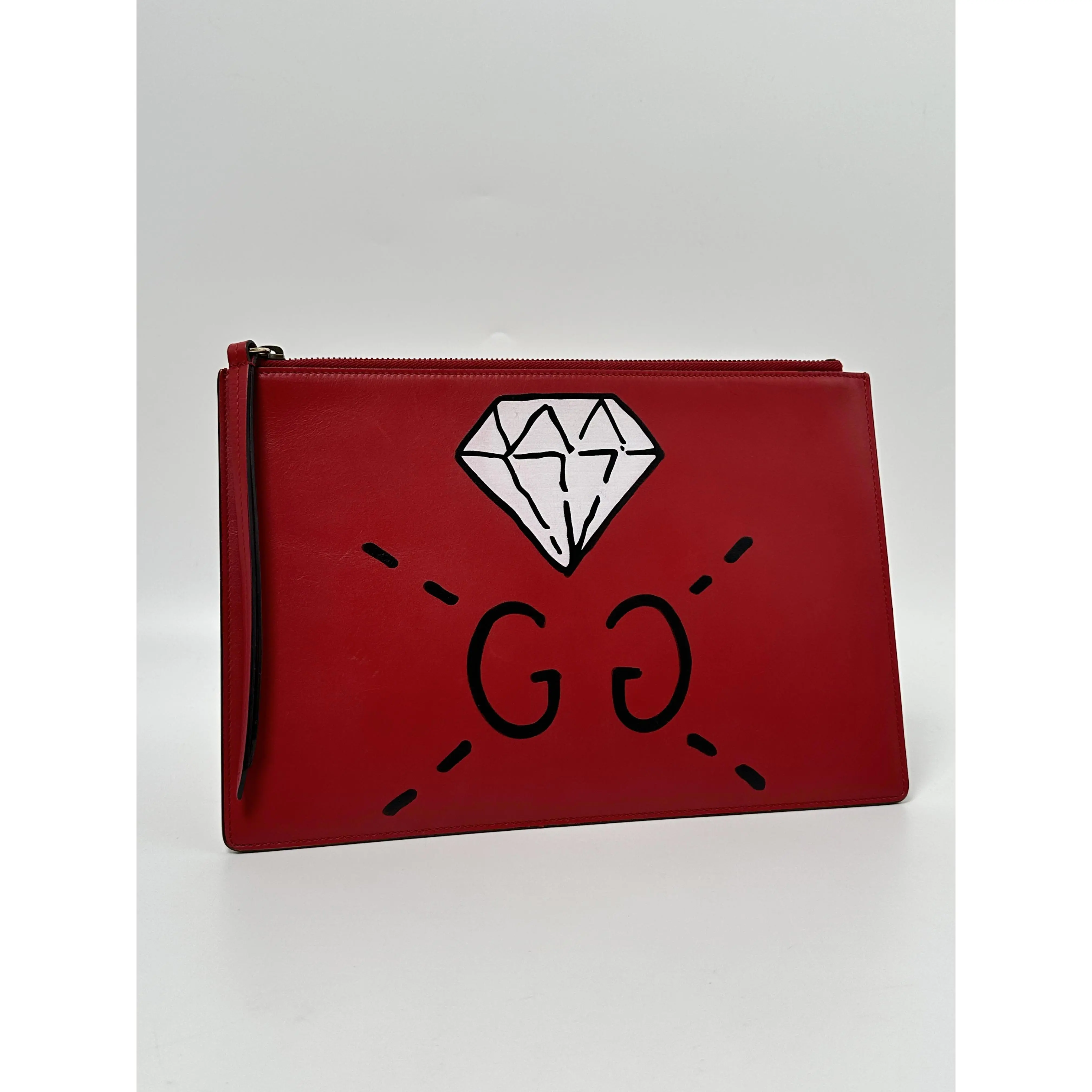 Pre-owned GUCCI LEATHER Clutches & Wristlets Red Ghost Diamond Zip Pouch Clutch JD762GG