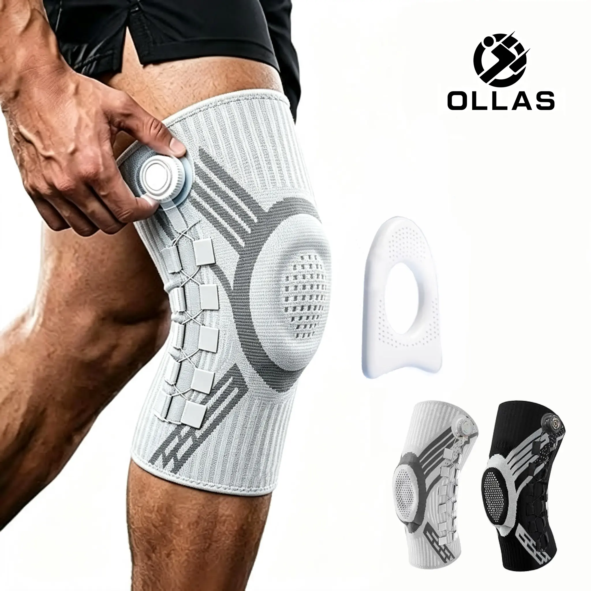 OLLAS Knob Knee Brace With Micro-Adjustment Dial System Unisex| Anti Slip Breathable Wrap, Alternative Knee Sleeve Design, Support For Running And Gym Workouts, Sports Fitness Activities