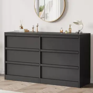 6 Drawer Modern Handleless Dresser, 47" Wide Wooden Storage Organizer for Bedroom Living Room Nursery