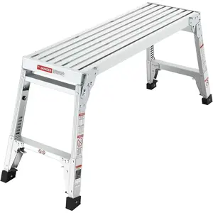 Folding Work Platform Adjustable Height, Heavy Duty Platform Step Ladder for Home, Portable Aluminum Step Stool & Aluminum Bench with Non-Slip Rubber Feet,225lbs (with Telescopic Legs)