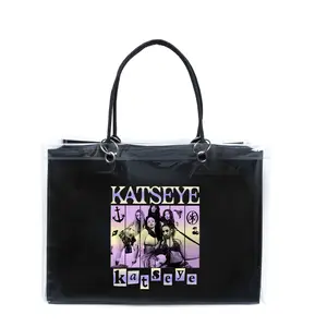 Katseye K-pop Graphic Tote Bag Minimalist Shopper Bag with Detachable PVC Tote Bag Fashionable Casual Bag