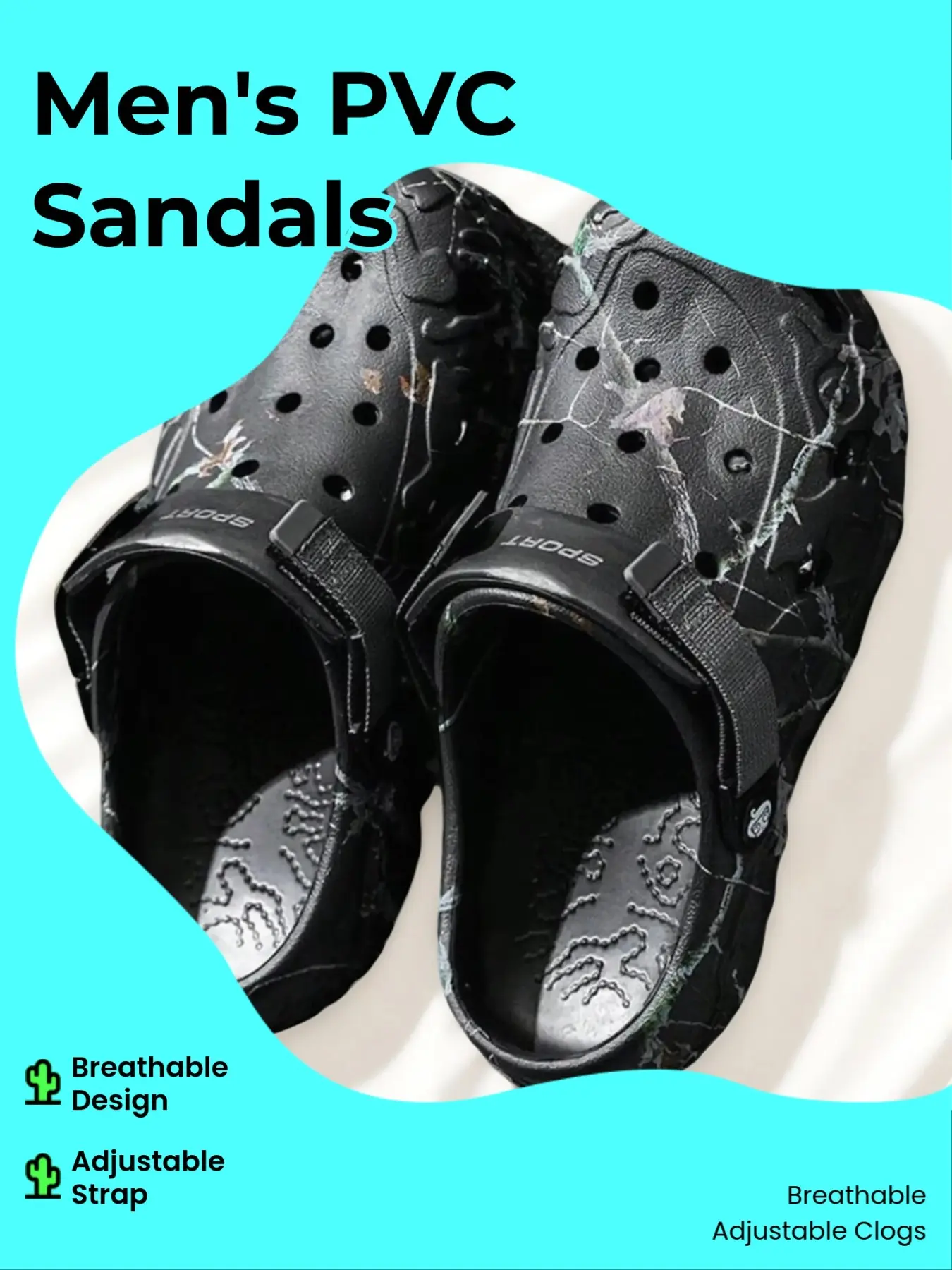Men's Camo Outdoor Clogs Summer, Thick Non-Slip Sole, Adjustable Strap Two-Way Wear, Breathable for Camping, Beach & Daily Use