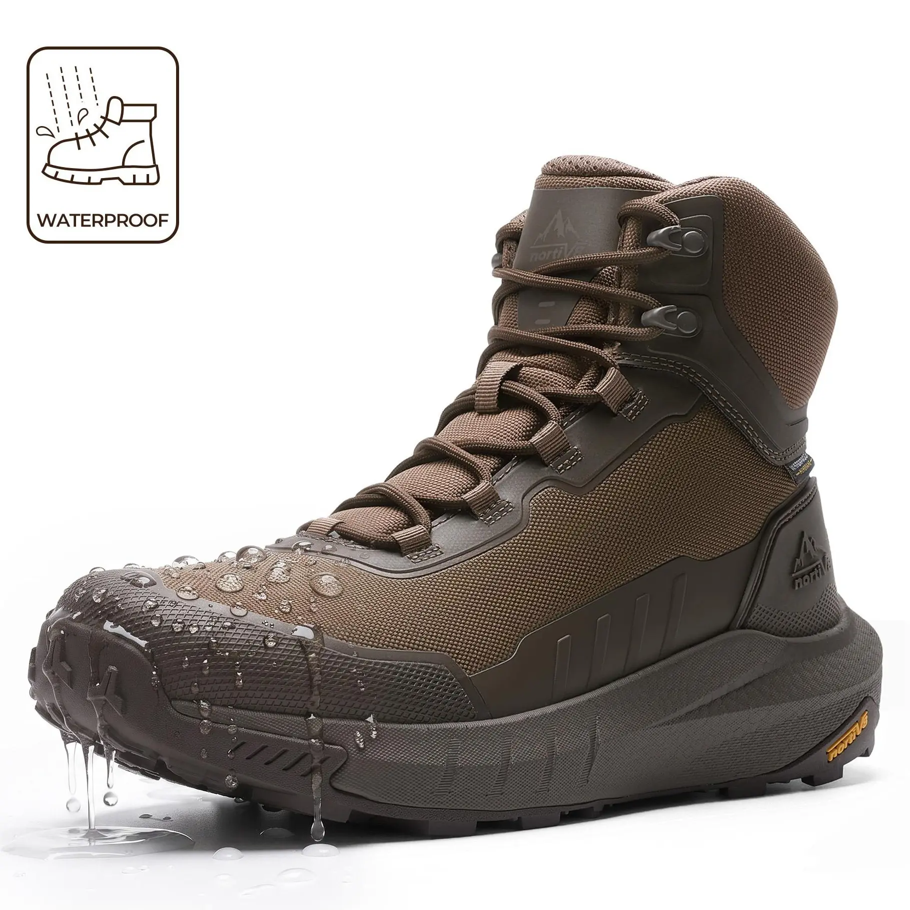【WATERPROOF】NORTIV 8 Terrascope High-Top Men's Army Ankle Work Protective Waterproof Boots - Black, Oxford Fabric, Nylon, Breathable Mesh Lining, Vegan Leather, EVA, ETPU Rubber Outsole, Wedge, for Outdoor & Construction Use, Walking Shoes, Footwear