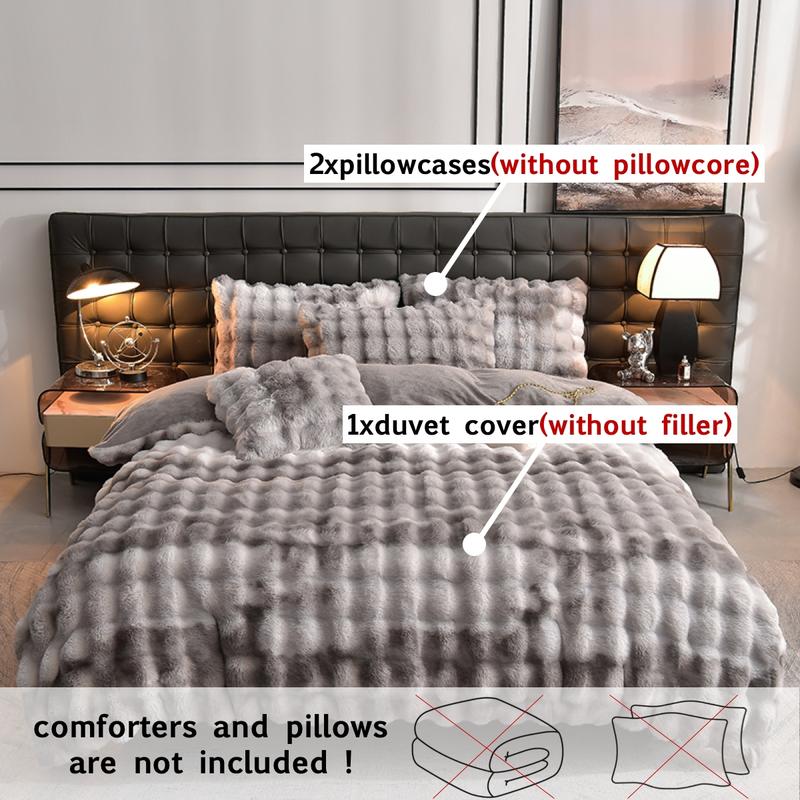 Faux Rabbit Fur Duvet Cover Set, Luxury Ultra-Soft Solid-Color Bedding, Warm All-Season 3-Piece Set with 1 Duvet Cover and 2 Pillowcases for Bedroom, Sofa or Dorm, Machine-Washable Duvet Cover Set